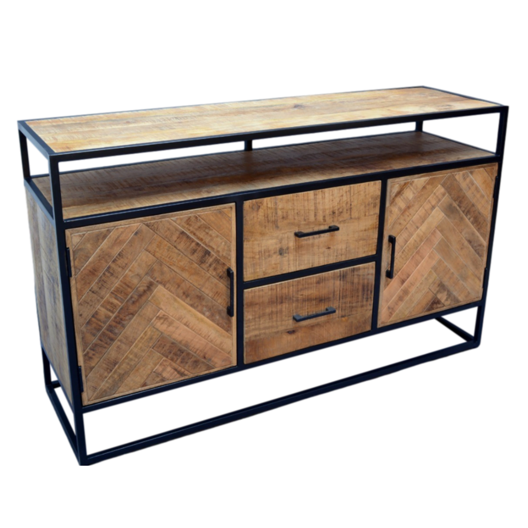 Mango houten meubels 3 TV MEUBEL VISGRAAT MANGOHOUT MET LADES EN DEURTJES 150cm