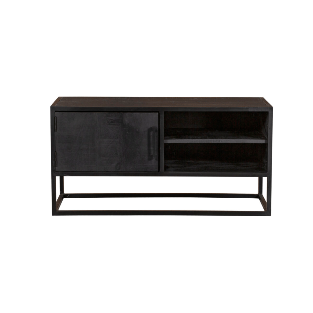 TV MEUBEL FSDE ZWART MANGOHOUT 1 DEUR EN OPEN VAKKEN 100CM TV MEUBEL FSDE ZWART MANGOHOUT 1 DEUR EN OPEN VAKKEN 100CM