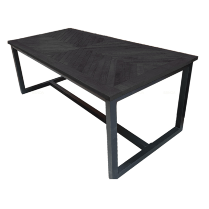 EETTAFEL RECHTHOEK BEJX ZWART MANGOHOUT VISGRAAT 160 180 200 220CM