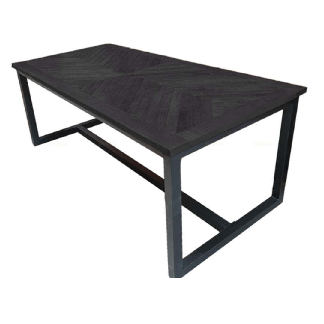 EETTAFEL RECHTHOEK BEJX ZWART MANGOHOUT VISGRAAT 160 180 200 220CM