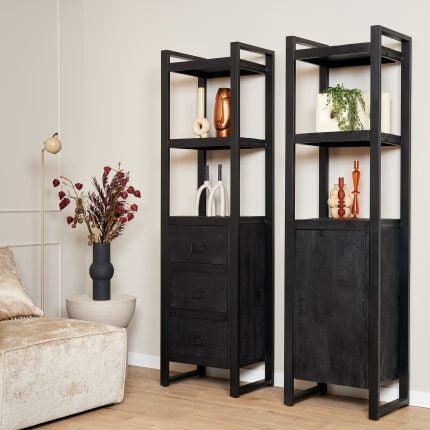Boekenkast FSBO zwart mangohout 3 lades