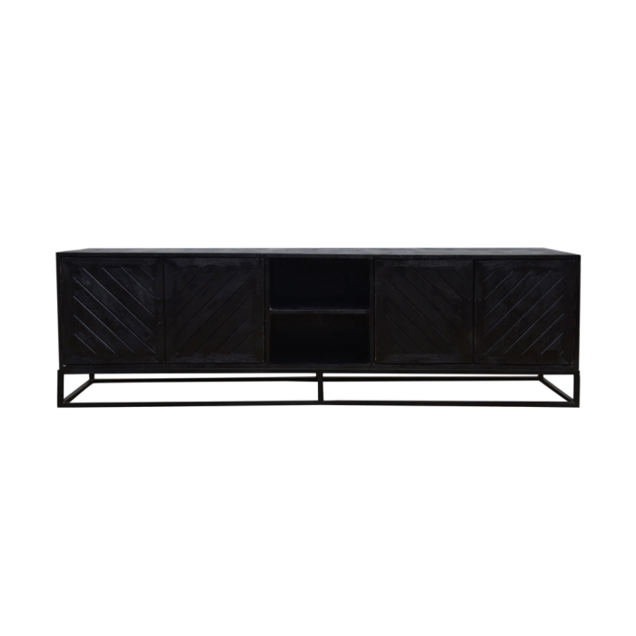 TV MEUBEL MISA ZWART MANGOHOUT SCHUIN MOTIEF 200CM