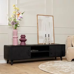 Tv meubel FSOM zwart mangohout 2 deuren 180cm