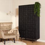 Wandkast FSBR zwart mangohout 2 deuren 4 lades 100cm