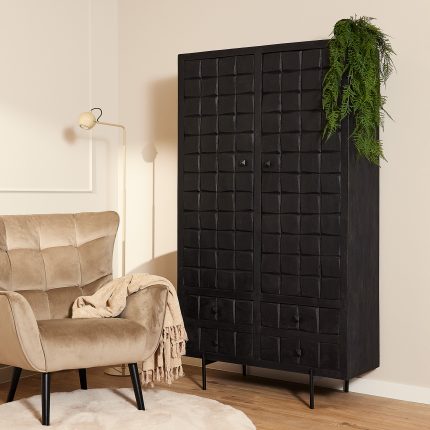 Wandkast FSBR zwart mangohout 2 deuren 4 lades 100cm