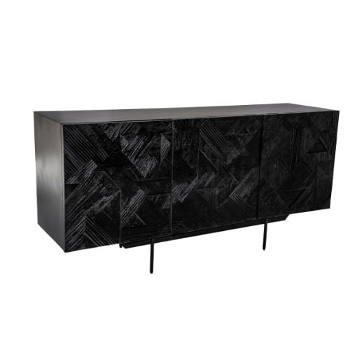 Mango houten meubels 4 Dressoir FSFL zwart mangohout snijwerk 168cm z