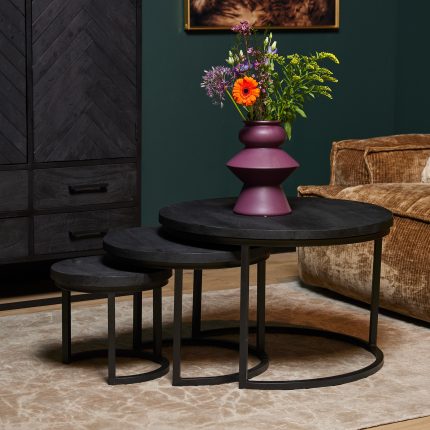 Salontafel FSNE zwart mangohout set van 3