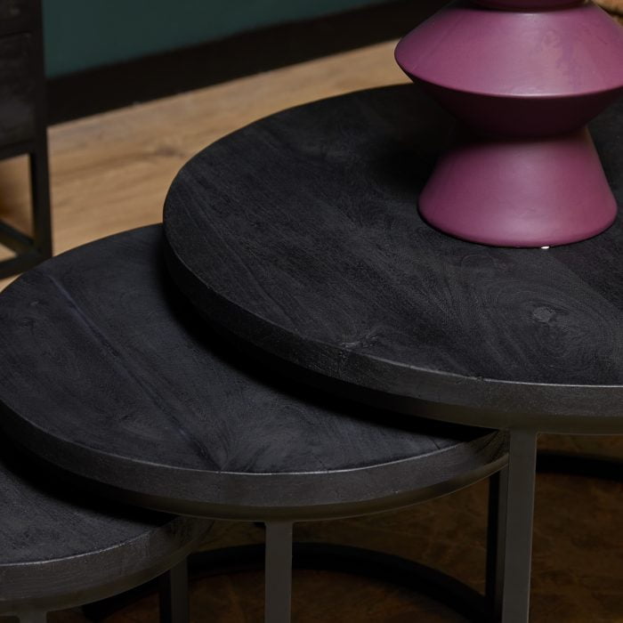 Salontafel FSNE zwart mangohout set van 3 c